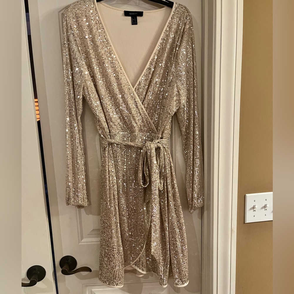 Champagne sequin wrap dress